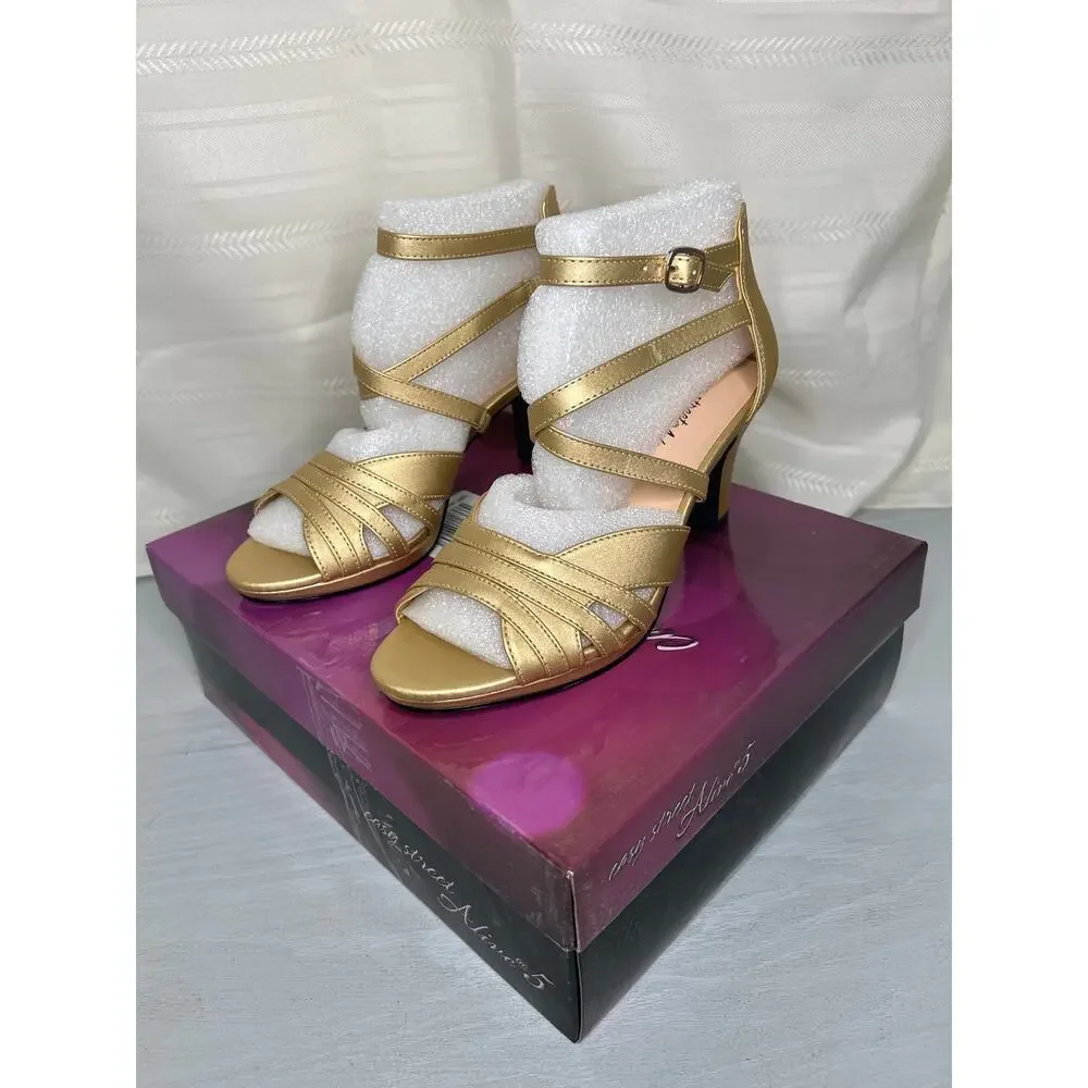 Easy Street Crissa Platform Dress Sandals Gold Satin Womens Size 8M